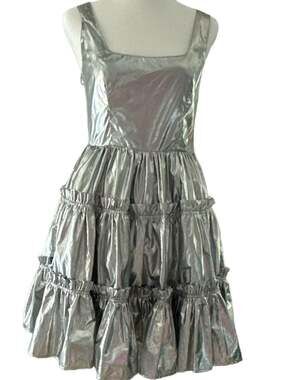 Amy Lynn  Metallic Babydoll Faux-Leather Mini Dress In Silver - 46% Off